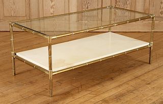 FAUX BAMBOO 2 TIER COFFEE TABLE GLASS TOP C.1960