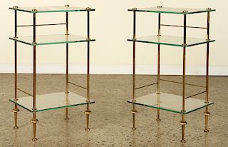 PAIR FRENCH BRASS GLASS 3-TEIR STANDS C.1950