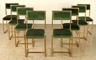 SET 8 FRENCH BRASS DINING CHAIRS UPHOLSTERED