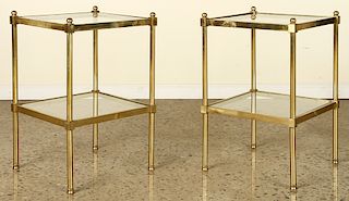 PAIR FRENCH BRONZE GLASS NIGHT STANDS 1970