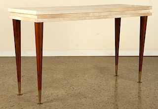 PARCHMENT COVERED STACKED TOP CONSOLE TABLE 1960