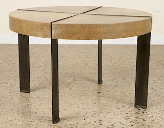 ROUND SEGMENTED PARCHMENT COVERED COFFEE TABLE