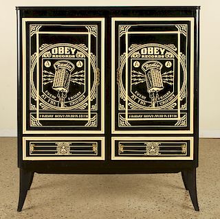 PAINTED RECORD CABINET OBEY DECORATION C.1960