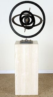A STEEL AND BRONZE ASTROLAB KINETIC SCULPTURE
