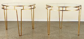 PAIR GILT IRON END TABLES MANNER OF JEAN ROYER