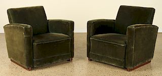PAIR FRENCH ART DECO UPHOLSTERED CLUB CHAIRS 1940
