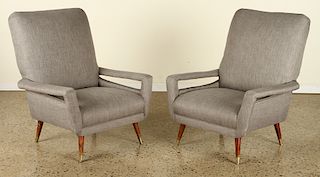 PAIR ITALIAN FLOATING ARM CLUB CHAIRS UPHOLSTERED
