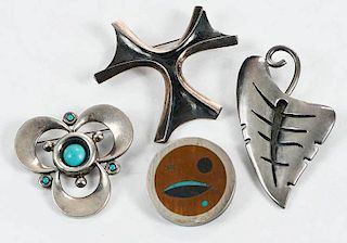 Four Sterling Brooches