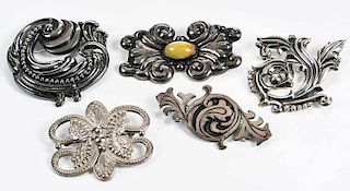 Five Sterling Brooches