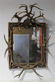 19TH Century Continental Antler Decorated Mirror.