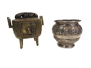 Two Japanese Bronze Censers.