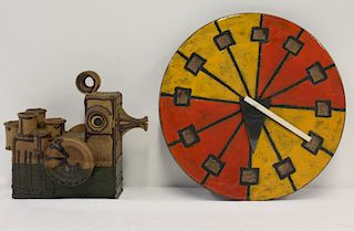 MIDCENTURY. Italian Glazed Pottery Clock Together