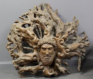 UNSIGNED. Large Carved Root Sculpture of a Head.