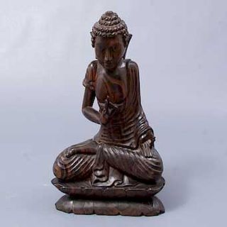 Príncipe Siddharta Gautama (Buda). Origen oriental. Siglo XX. En talla de madera.