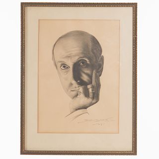 Firmado R. Durand. Retrato de Armando Nervo. Fechado 1943 en el ángulo inferior derecho. Tinta sobre papel. Enmarcado en madera dorada.