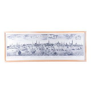 Vista panorámica de Ámsterdam con indicaciones de lugares Siglo XX. Estampa sobre papel algodón. Firmado. Enmarcado.