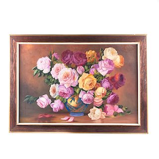 Bouquet de rosas. Siglo XX. Óleo sobre tela. Firmado "Carapia". 59 x 89 cm