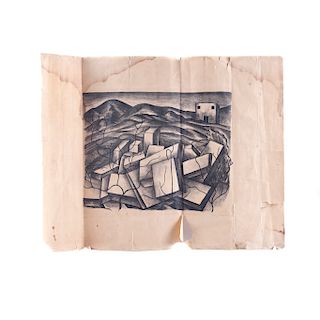 Jorge Juan Crespo de la Serna. Cubos en campo. Grabado en papel, 9/25. Firmado.