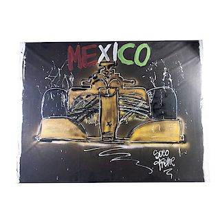Soco Freire (Brasil, Siglo XX) Auto Ferrari de Formula 1 MX. Pintura en aerosol y pintura polimérica sobre tela. Firmado.