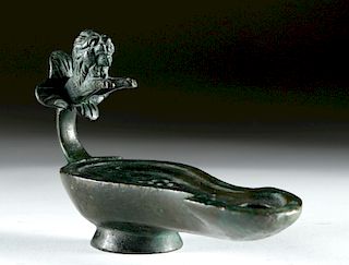 Roman Bronze Oil Lamp with Leaping Lion - ex-Bonhams