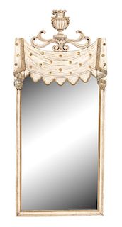 An Italian Directoire Style Painted and Parcel Gilt Mirror Height 54 x width 23 inches.