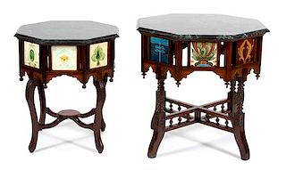 Two Portuguese Colonial Hexagonal Rosewood Tables Height of larger 30 1/2 x diameter 32 inches.