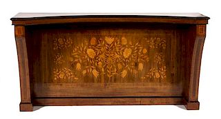 A Dutch Floral Marquetry Inlaid Walnut Concave Console Table Height 29 x width 73 x depth 17 1/4 inches.