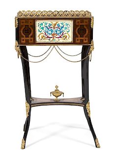 A Louis XV Gilt Metal Mounted Marquetry Inlaid Jardiniere Height 33 inches.