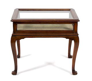 A Louis XV Style Mahogany Vitrine Table Height 23 x width 25 x depth 19 inches.