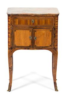 A Louis XV/XVI Transitional Tulipwood Table en Chiffonier Height 28 1/4 x width 17 1/2 x depth 12 inches.