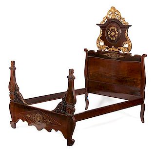 A Napoleon III Gilt Bronze Mounted Mahogany Bed Height 84 x width 60 inches.
