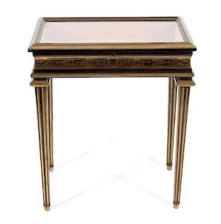 A Napoleon III Cut Brass Inlaid Rosewood Vitrine Table Height 29 x width 25 x depth 18 inches.