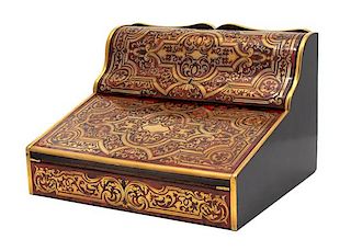 A Napoleon III Boulle Marquetry Brass Tortoiseshell Lap Desk Height 8 7/8 x width 13 1/2 x depth 11 1/4 inches.