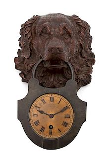 A Metal Dog Clock Height 12 x width 8 x depth 6 1/2 inches.