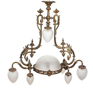 A French Gilt Bronze Chandelier Height 35 x width 36 inches.
