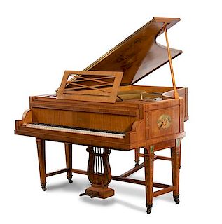 An Erard Satinwood Hand-Painted Grand Piano Length 6ft 1 inch.