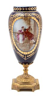 A Sevres Style Porcelain Vase Height 12 1/4 x diameter 5 inches.
