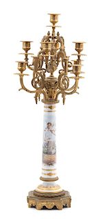 A French Gilt Bronze and Sevres Porcelain Nine-Light Candelabrum Height 25 inches.