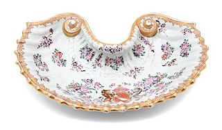 A French Samson Faux Armorial Porcelain Shell-Form Dish Length 14 inches.