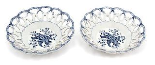 Two Dr. Wall Worcester Porcelain Openwork Baskets Diameter 10 3/8 inches.