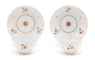 A Pair of Worcester Porcelain Tea Bowls and Saucers Saucer diameter 5 1/2 inches.