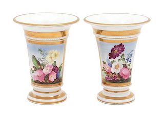 A Pair of English Porcelain Spill Vases Height 4 1/2 x diameter 3 3/4 inches.