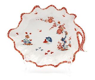 A Bow Porcelain Leaf-form Dish Length 9 inches.
