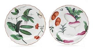 A Pair of Chelsea Porcelain Botanical Plates Diameter 8 1/2 inches.