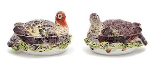 A Pair of Chelsea Porcelain Small Partridge Covered Tureens Length 5 1/2 inches.