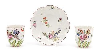 Three Pieces of Chelsea Porcelain Diameter of saucer 5 1/2 inches.