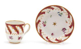 A Chelsea Porcelain Cup and Saucer Diameter 5 inches.