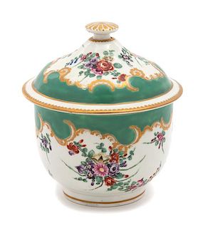 A Worcester Porcelain Sugar Bowl with Lid Height 5 1/4 inches.
