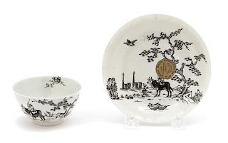 A Bat Printed Grey Soft Paste Porcelain Tea Bowl and Saucer Saucer diameter 4 3/4 inches.