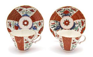 A Pair of English Porcelain Cup and Saucers Saucer diameter 5 7/8 inches.
